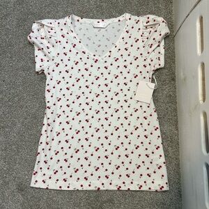 LC Lauren Conrad White Cherry Print V-Neck Tee 🍒